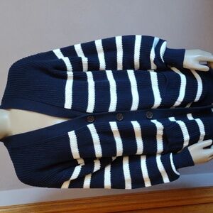 Loft Navy stripe cotton cardigan nwot